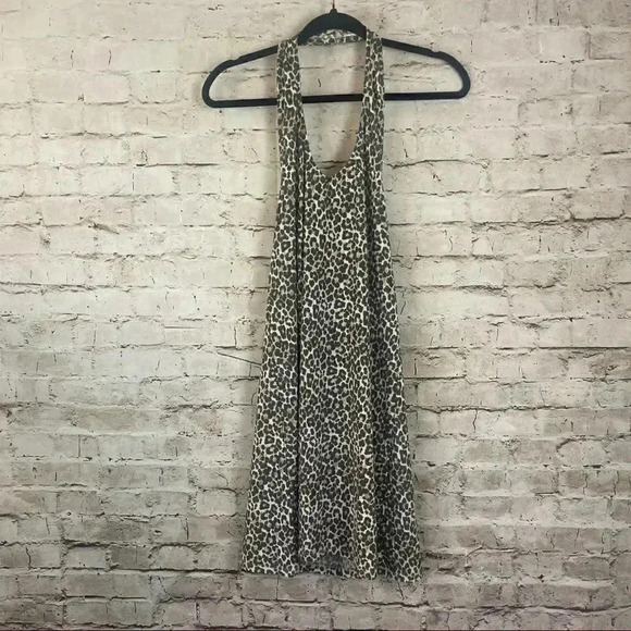 NWT American Eagle Women's Medium Leopard Cheetah Halter Knit Dress Stretch M - Picture 2 of 7